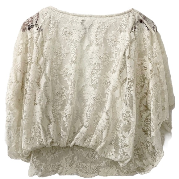 Free People Ivory Lace Boho Blouse Top XS Sheer Scalloped Hem Dolman Sleeve - Picture 4 of 13